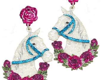 Glitter Horse Head & Flower Earrings