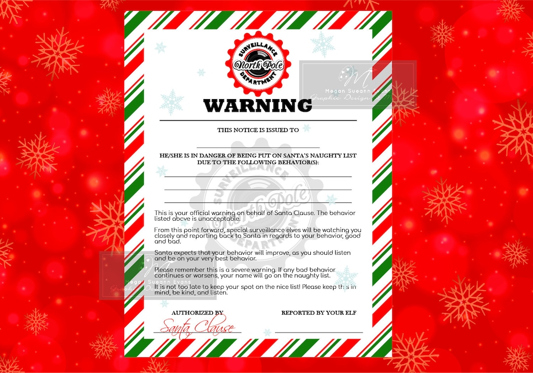 Printable Naughty List - North Pole Surveillance Department - Elf on the Shelf - Warning - Bad Notice - Santa Clause Christmas List - Etsy printable-naughty-list-north-pole-surveillance-department-elf-on-the-shelf-warning-bad-notice-santa-clause-christmas-list-etsy