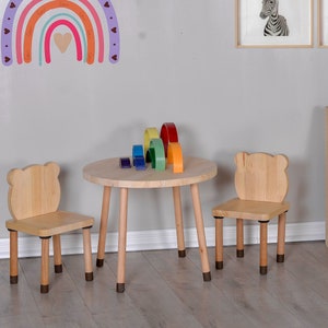 Kids Round Table and Chairs, Montessori Furniture, Kids Teddy Chair