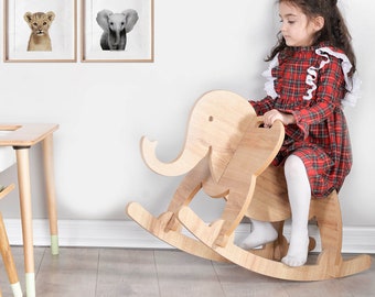 Hölzernes Schaukelspielzeug, Schaukelelefant, Holzelefant-Rocker, Geschenk für Kinder