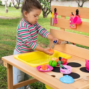 Mud Kitchen with Sink for Lawn Games, Sensory Table for Outdoor, Montessori Furniture
