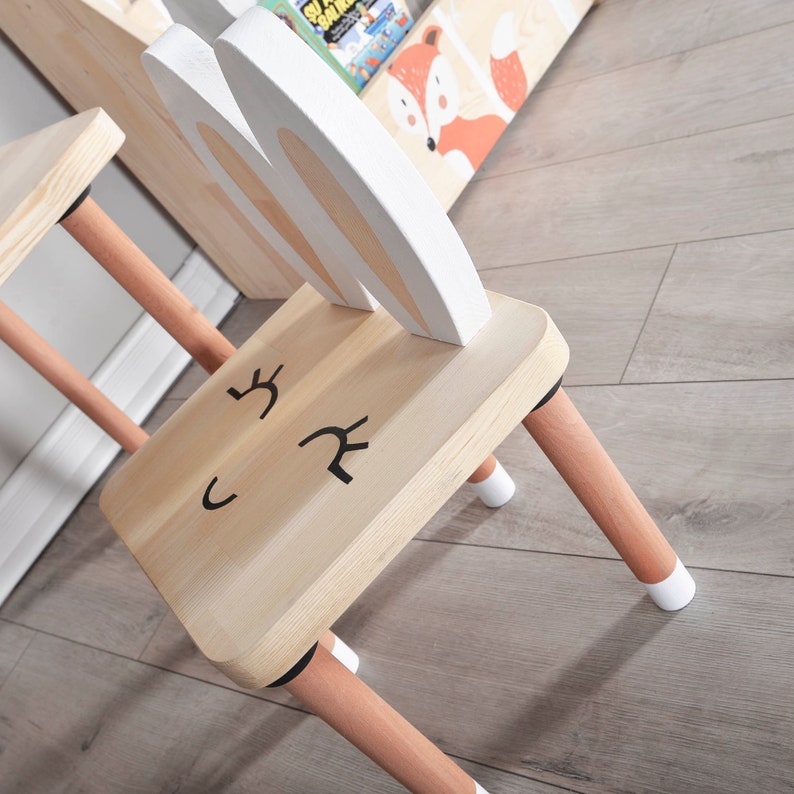 Wooden Kids' Table and Bunny Chair Set - A whimsical, child-friendly furniture ensemble perfect for play and learning