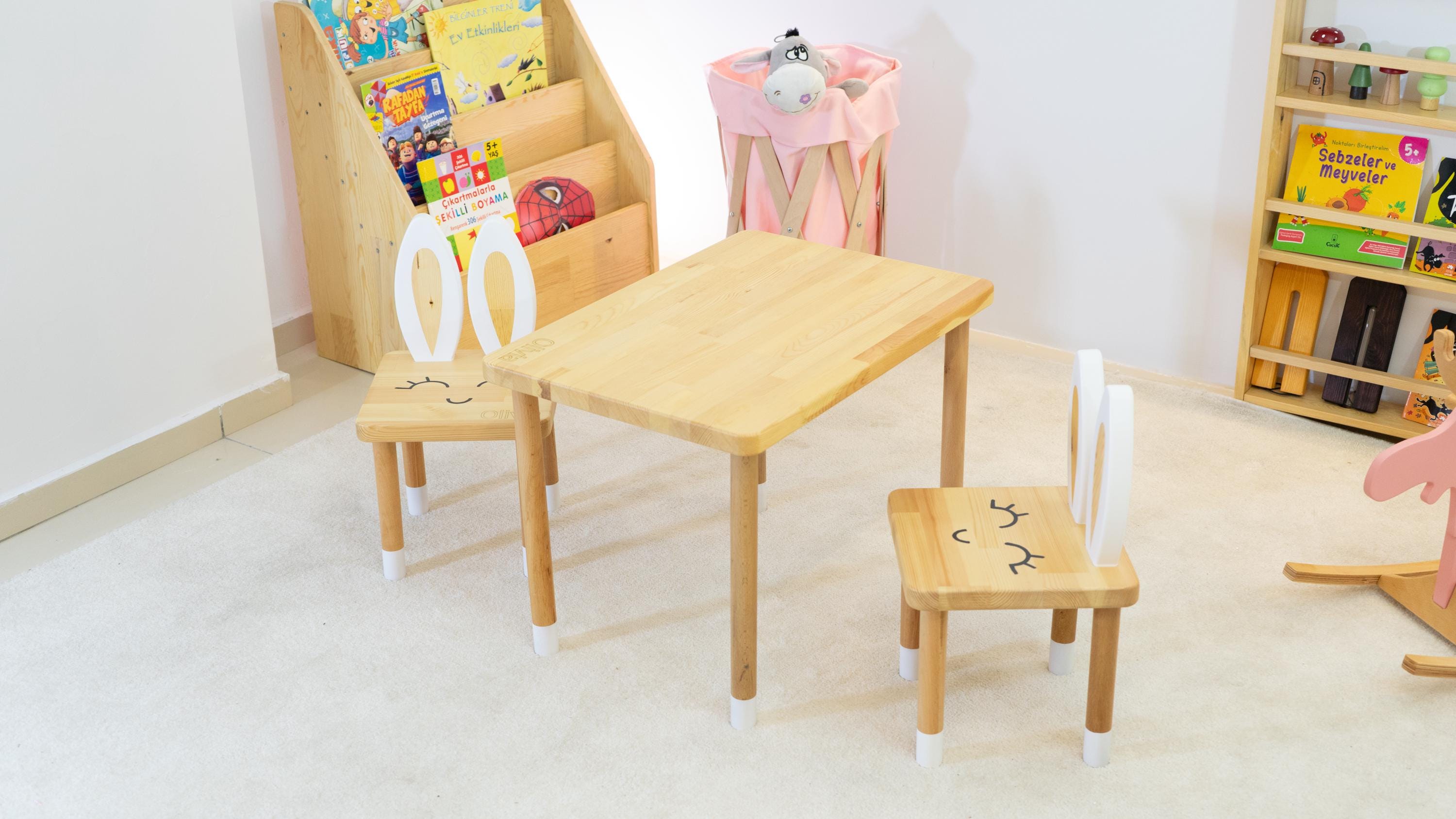 Montessori Kids Table and Bunny Chairs Set Solid Pine Wood - Etsy
