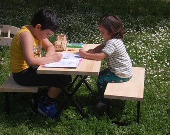 Mesa de picnic para niños, banco de madera, escritorio de madera maciza, mesa de jardín para niños, muebles de jardín para niños pequeños