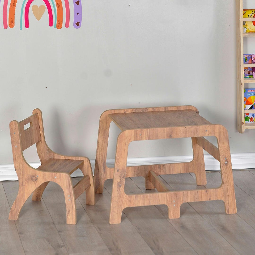 Wood Look Toddler Table and Chair Set Montessori Play Furniture - Etsy