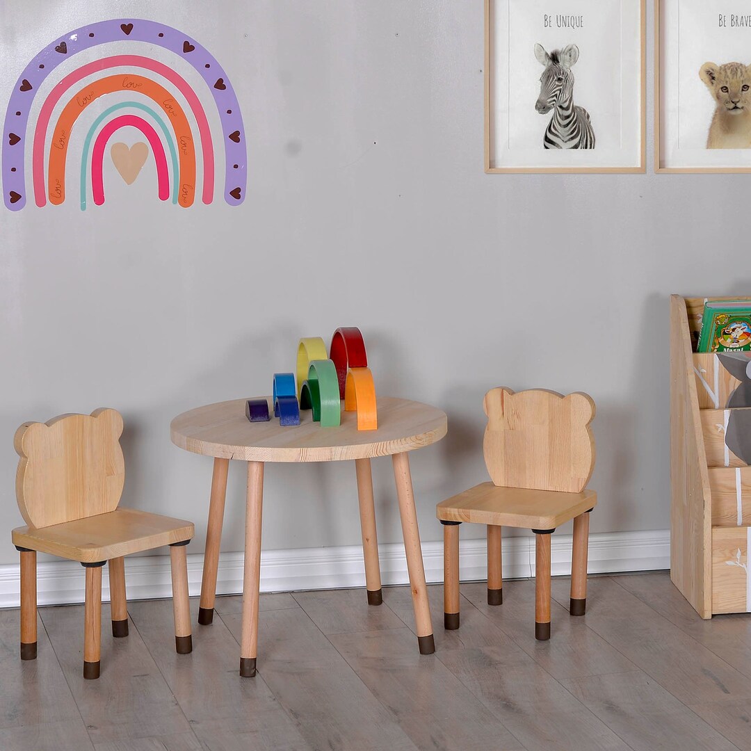 Wooden Kids Table and Chair Set, Teddy Bear Chair - Etsy