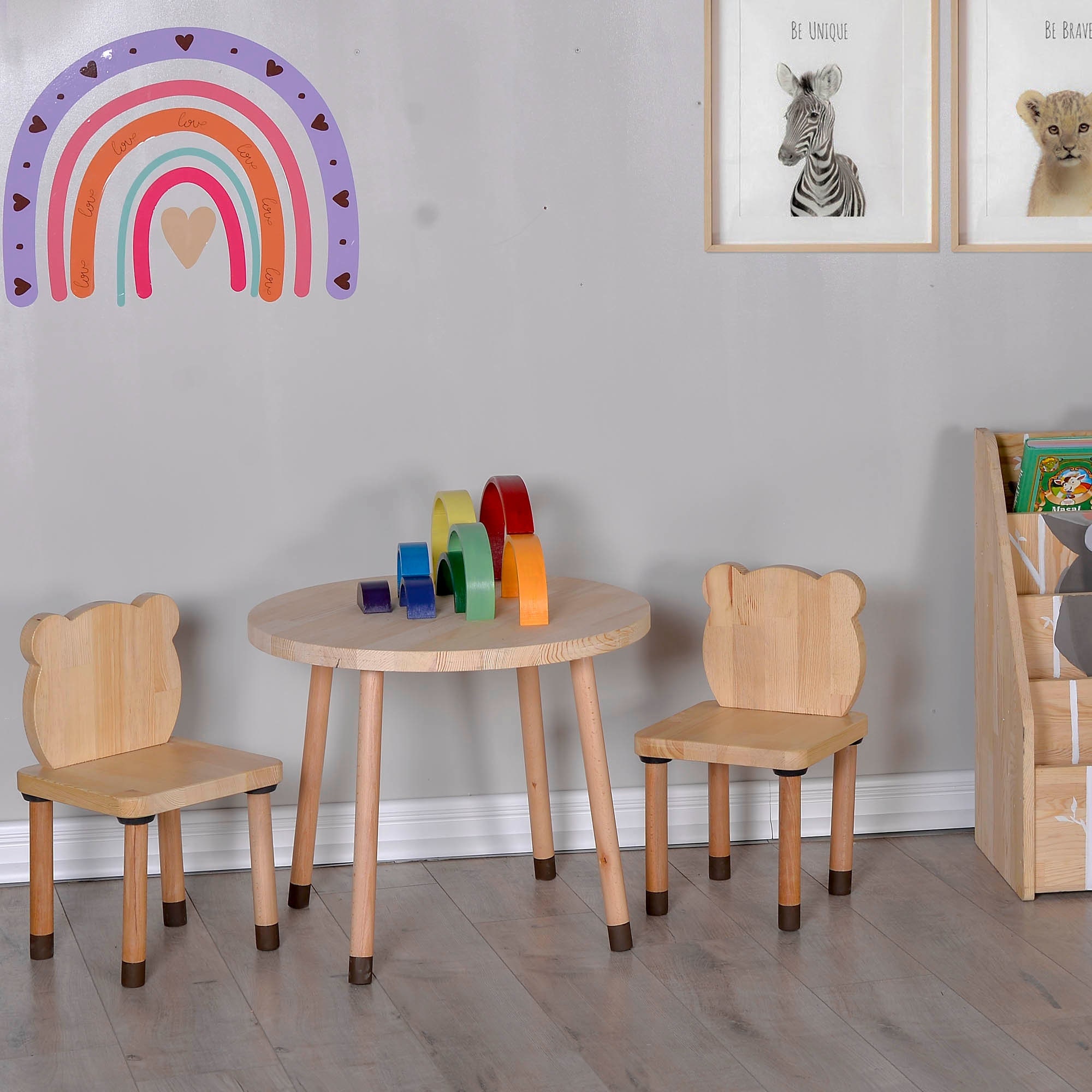 木製子供用テーブルと椅子のセット、テディベアチェア - Etsy 日本