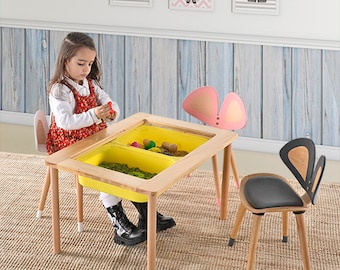 Montessori Activity Table with Chairs Wooden Sensory Table