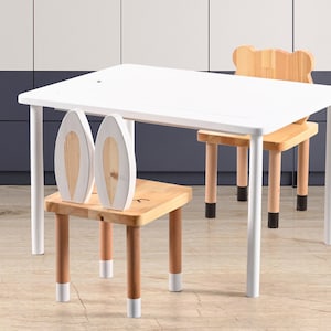 White Wooden Sensory Table Set for Kids, Activity Table without Bins Gift for Toddlers