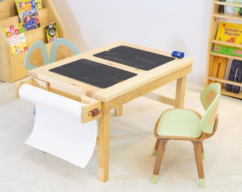 Houten kinderkunsttafel met konijnenstoel Sensory Activity Center