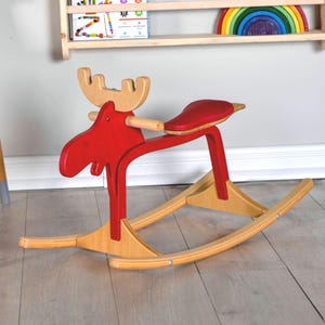 Wooden Toys and Games for Toddlers , Kids Rocking Toy, Wooden Red Deer Rocker Toy for 3years olds