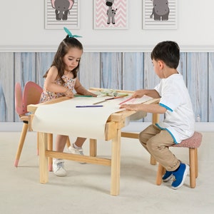 Childrens Table and Chairs, Kids Desk and Chair Set, Activity Table with Roll Paper Holder