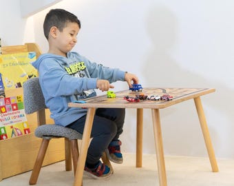 Mesa de juegos de madera para niños, mesa de actividades Montessori con silla.