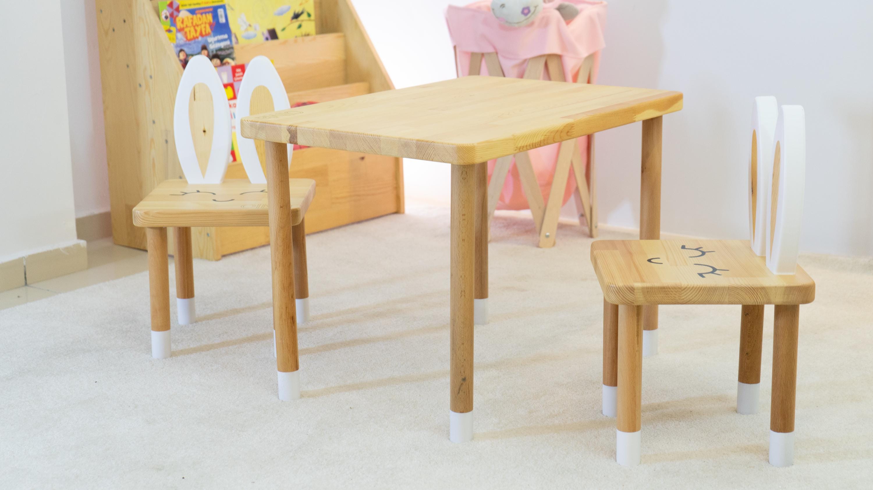 Montessori Kids Table and Bunny Chairs Set Solid Pine Wood - Etsy