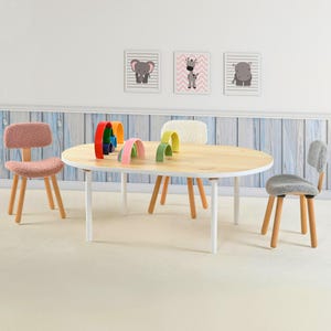 Oval Kids&#39; Table and Chairs, Large Toddler Learning Table and Chairs, Montessori Playroom