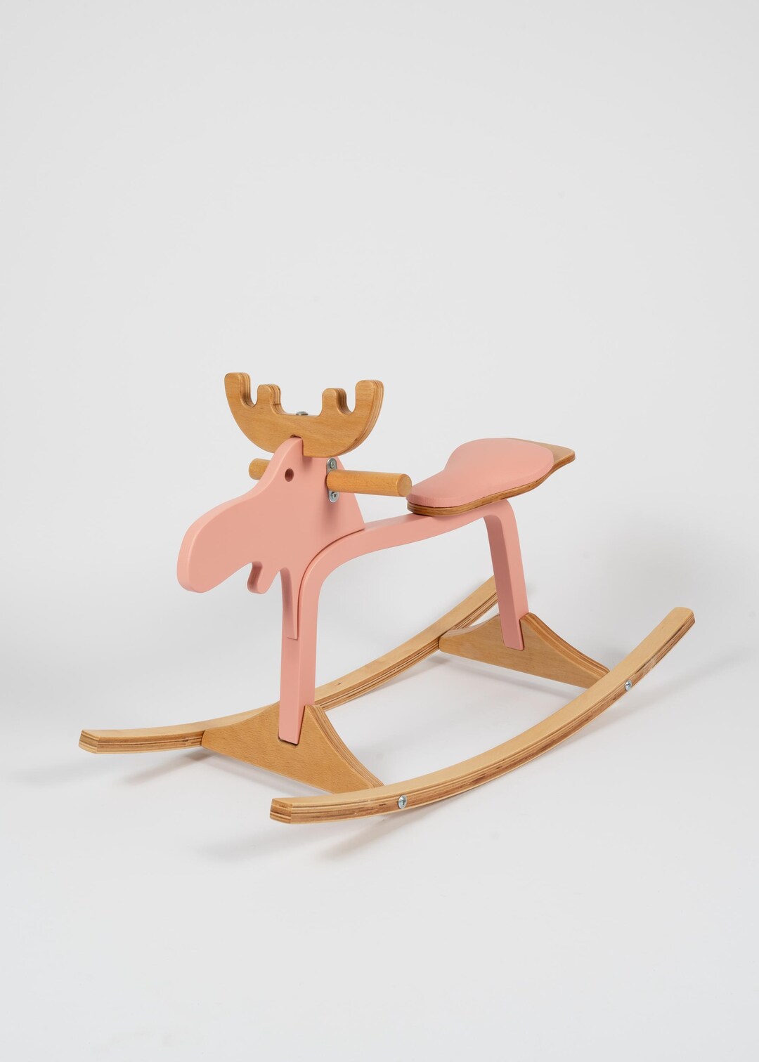 Handmade Pink Moose Rocking Horse Beech Wood Balance Toy, Nursery Decor ...