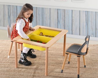 Montessori Toddler Table and Chairs Linden Wood Activity Table (No Bins)