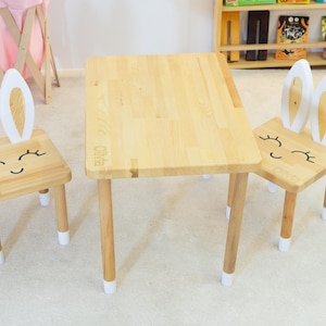 Bunny Table and Chairs Set, Cute Kids Playroom Furniture, Toddler Furniture