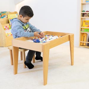 Wooden Building Block Table: Montessori Kids Activity Table