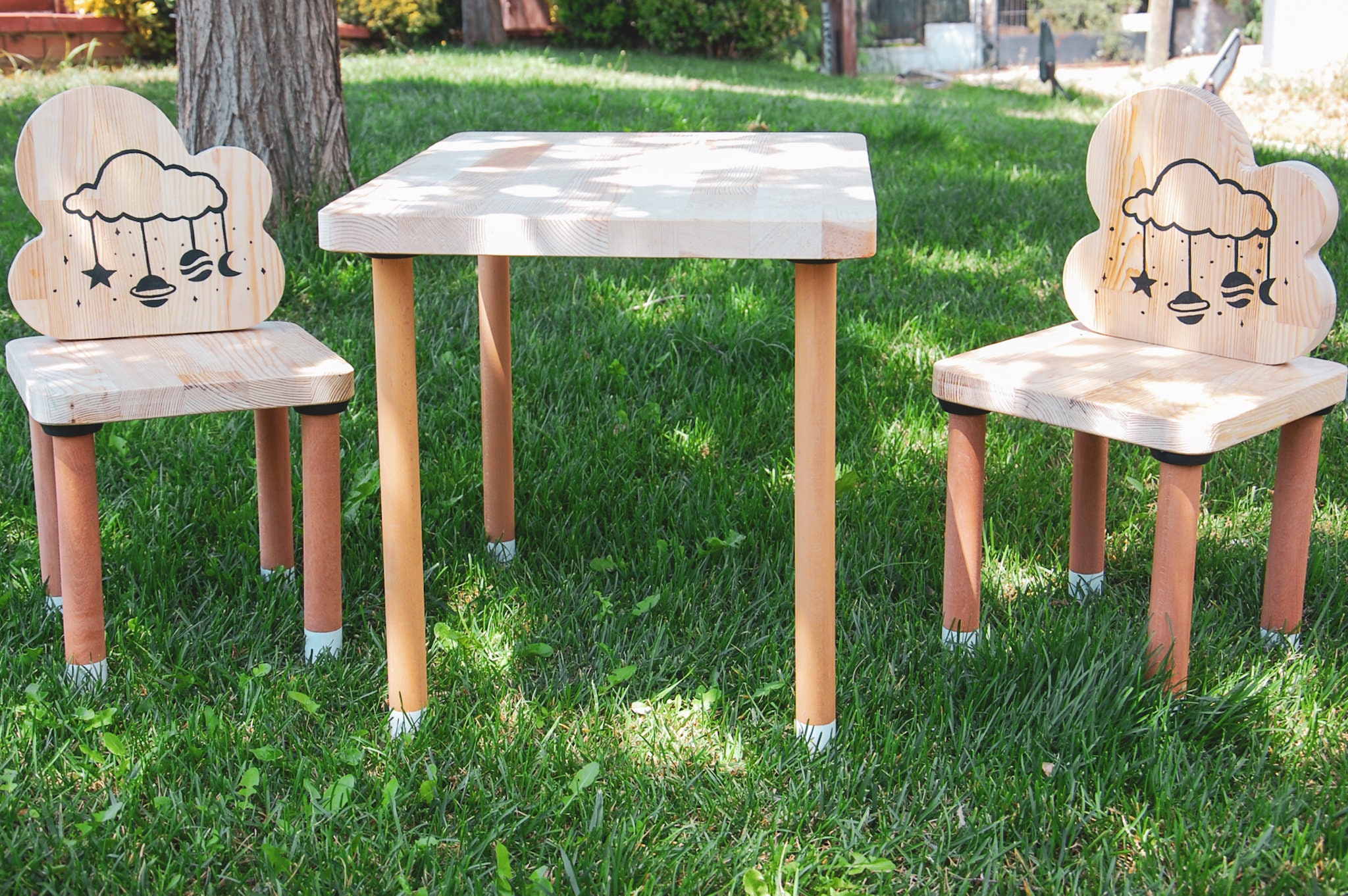 Childrens Wooden Table and Chairs Kids Table Set Toddler Etsy