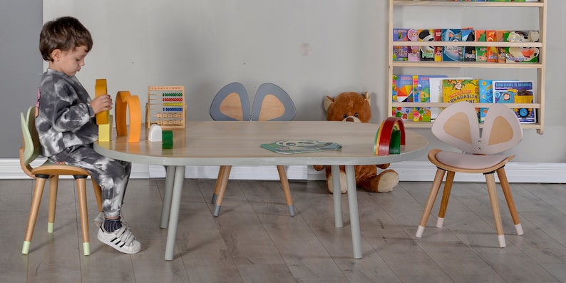 Mesa Montessori, Mesa de juegos para niños pequeños, Mesa de aprendizaje grande, Decoración del aula Boho imagen 2