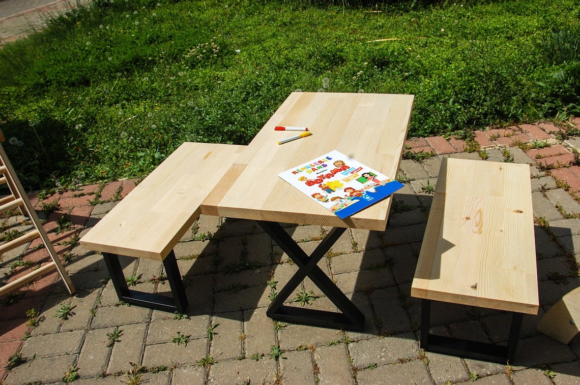 Kids Picnic Table Wooden Bench Solid Wood Desk Kids Garden | Etsy
