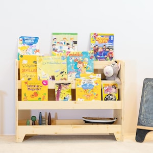Handcrafted Montessori Bookshelf: Natural Pine Wood Kids Room Storage