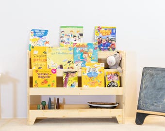 Handcrafted Montessori Bookshelf Natural Pine Wood Kids Room Storage
