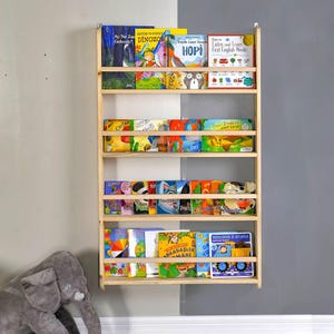 Montessori Wall Mounted Wooden Bookshelf, Wood Kids Room Storage, Toddler Room Decor