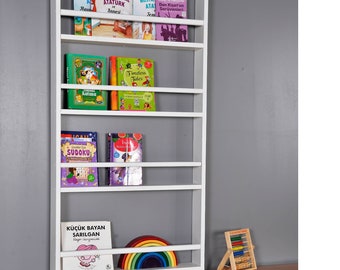 Kleinkind Bücherregal, weißes Montessori Bücherregal, Spielzimmermöbel