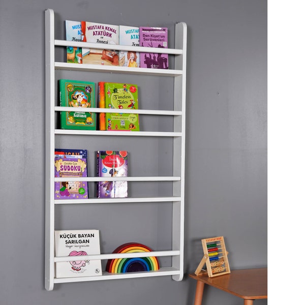 Toddler Bookshelf, White Montessori Bookshelf, Playroom Furniture