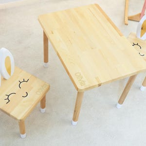 Montessori Kids Table and Bunny Chairs Set: Solid Pine Wood