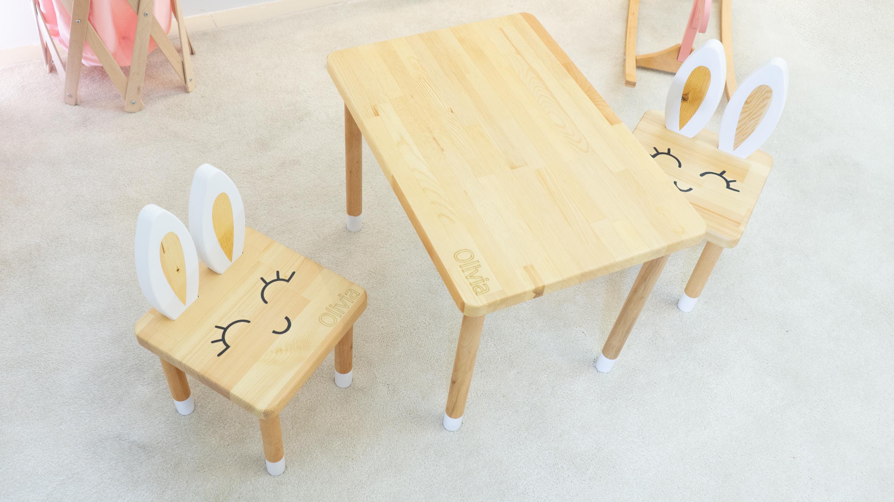 Montessori Kids Table and Bunny Chairs Set Solid Pine Wood - Etsy