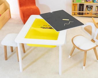 Kids Sensory Table with Chalkboard Top Montessori Activity Table