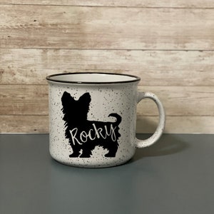 Yorkie Terrier Silhouette Name Mug 13 oz. | Campfire Mug | White Mug | Pet Mug | Yorkshire Terrier Mug | Personalize