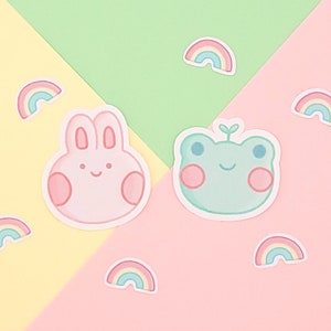 Cute Bunny And Froggy Sticker Set | Planner Stickers | Bullet Journal Deco | Pastel Deco Stickers | Kawaii Spring Stationery | Frog Sticker