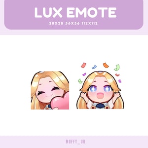 May include: Two digital illustrations of a cartoon character with blonde hair. The character on the left is smiling and holding a pink heart. The character on the right is smiling with her eyes wide open and confetti falling around her.