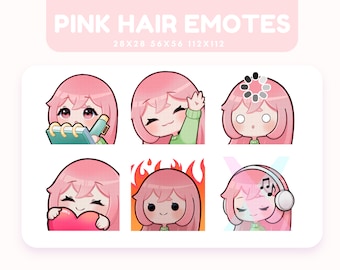 Pack de emoticonos: Chica linda de cabello rosa | Para Twitch, Discord y YouTube