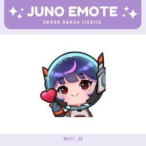 Puede incluir: Una ilustración de dibujos animados de una niña con cabello azul que lleva un traje espacial blanco y naranja y sostiene un corazón rojo. La niña tiene una luna creciente rosa en la frente y sonríe. El fondo es blanco.