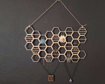 Organizador de joyas de madera con forma de panal y soporte para collares, regalo para el Día de la Madre