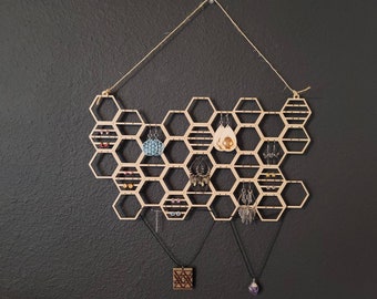 Holiday gift Honeycomb earring and necklace holder.