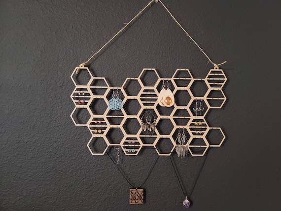 Honeycomb earring and necklace holder.