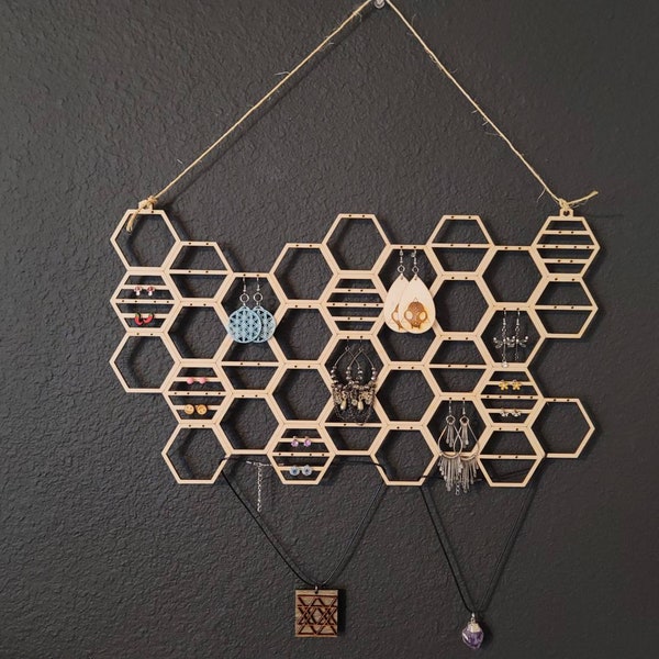 Honeycomb earring and necklace holder.