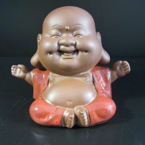 Feng shui living room Ornaments, Clay Happy Laugh Maitreya Buddha Wealth Statue Laughing Smiling Buddha Statue Budai Figure God of Wealth H1