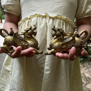 Pair Brass unicorn Figurin, Wealth Pixiu Statue Feng Shui Decor Kirin Pi Yao,Copper kylin , Foo-Dogs Lion Temple Guardian, Fengshui Decor L1