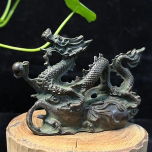 Vintage bronze dragon figurine statue fengshui ornament Wealth Feng Shui Lucky Loong Figurine for Luck Success Zodiac Crystal Healing ZTT261