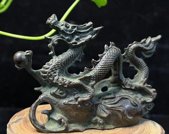 Bronze Dragon Figurine, Feng Shui Wealth Ornament, 3.2"