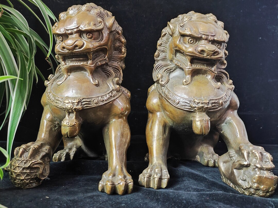 Huge Rare A Pair Powerful Brass Lion Statue,retro Copper Big Cat ...