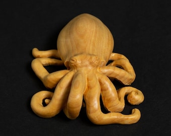 Hand Carved Buxus Octopus Figurine, Wooden Sculpture