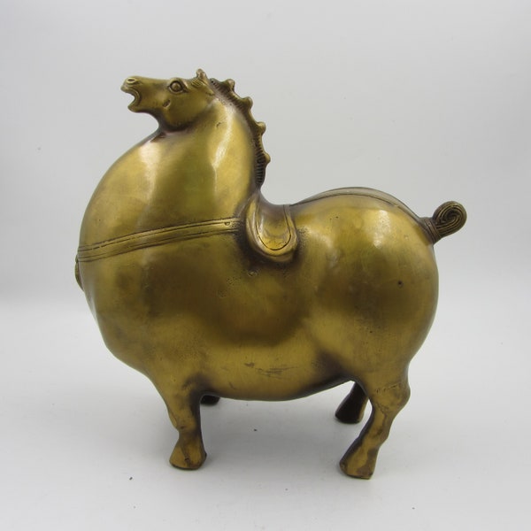 Cheval de guerre asiatique, figurine de style dynastie Tang, grosse sculpture en laiton, figurine de décoration intérieure, riches FengShui, maison Feng Shui, cheval du zodiaque